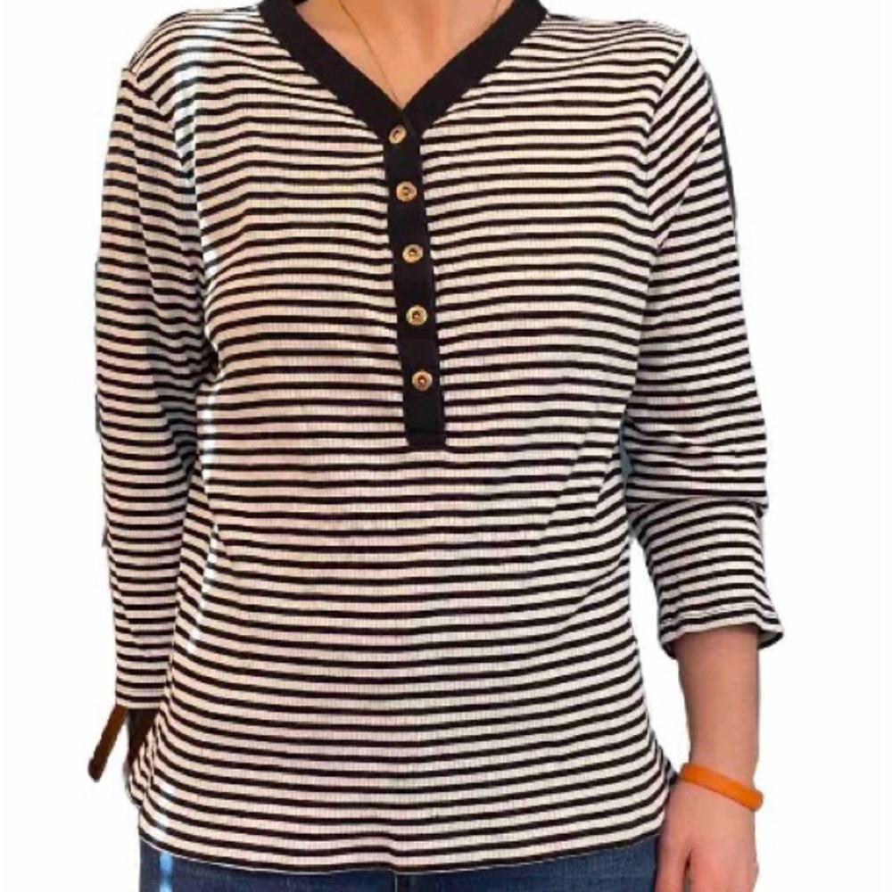 XL Ralph Lauren White & Black Stripe Long Sleeve, Branded Ralph Lauren Buttons